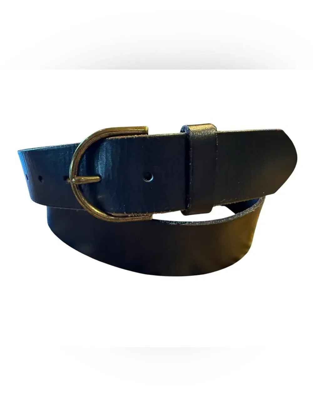 American Eagle Classic Black Leather Belt with Brass D-Ring Buckle M/L